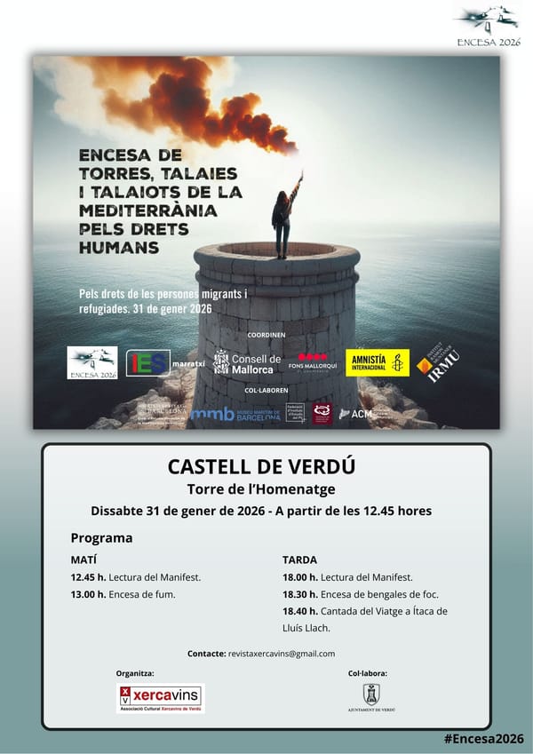 ENCESA DE TORRES, TALAIES I TALAIOTS DE LA MEDITERRÀNIA PELS DRETS HUMANS - 2026